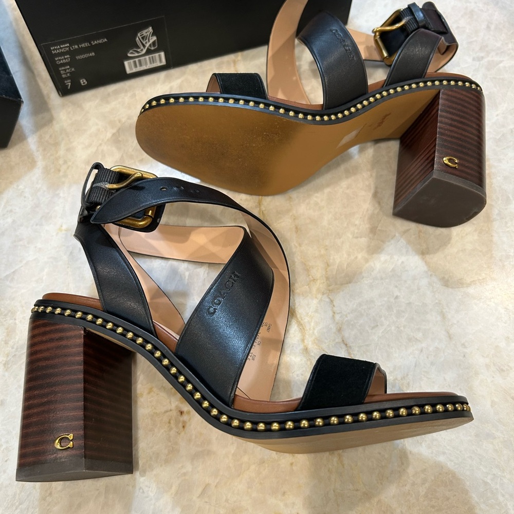 Coach Black Leather Sandals with Modern Design